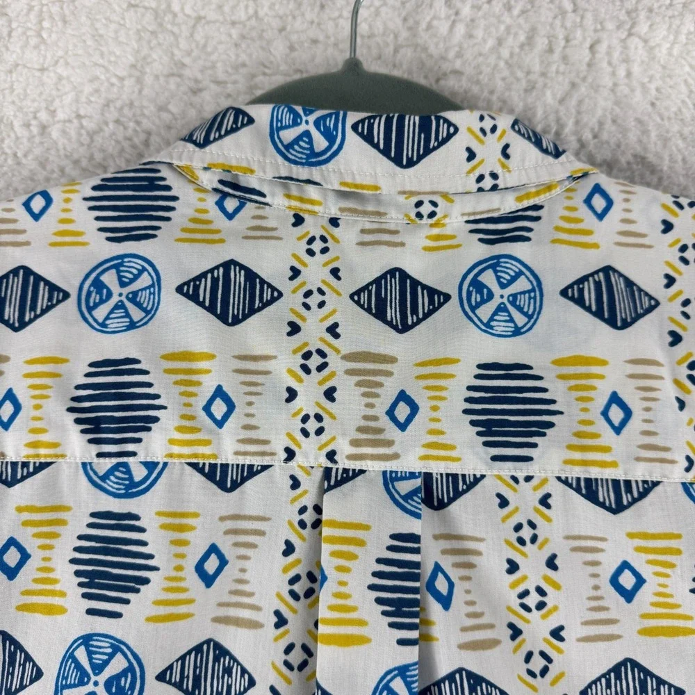 The North Face Baytrail Button-Up Shirt Men Size XL Blue Yellow Geo Short Sleeve
